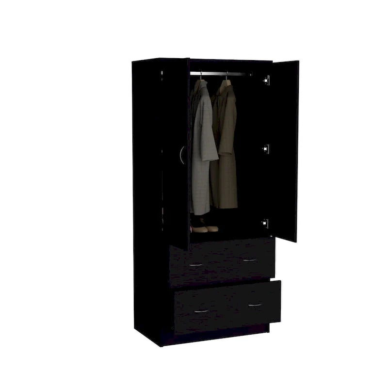 30.9-Inch Contemporary Double-Door Armoire with Two Drawers and Hanging Rod for Bedroom Storage 13
