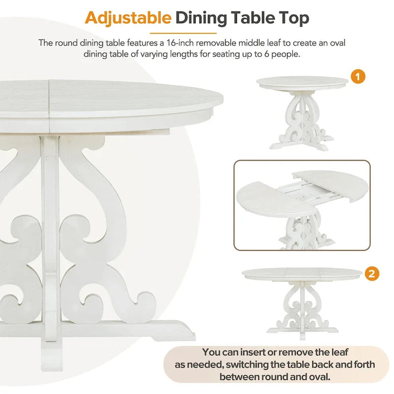 Vintage White 5-Piece Wooden Dining Set with Extendable Table and 4 Chairs 6
