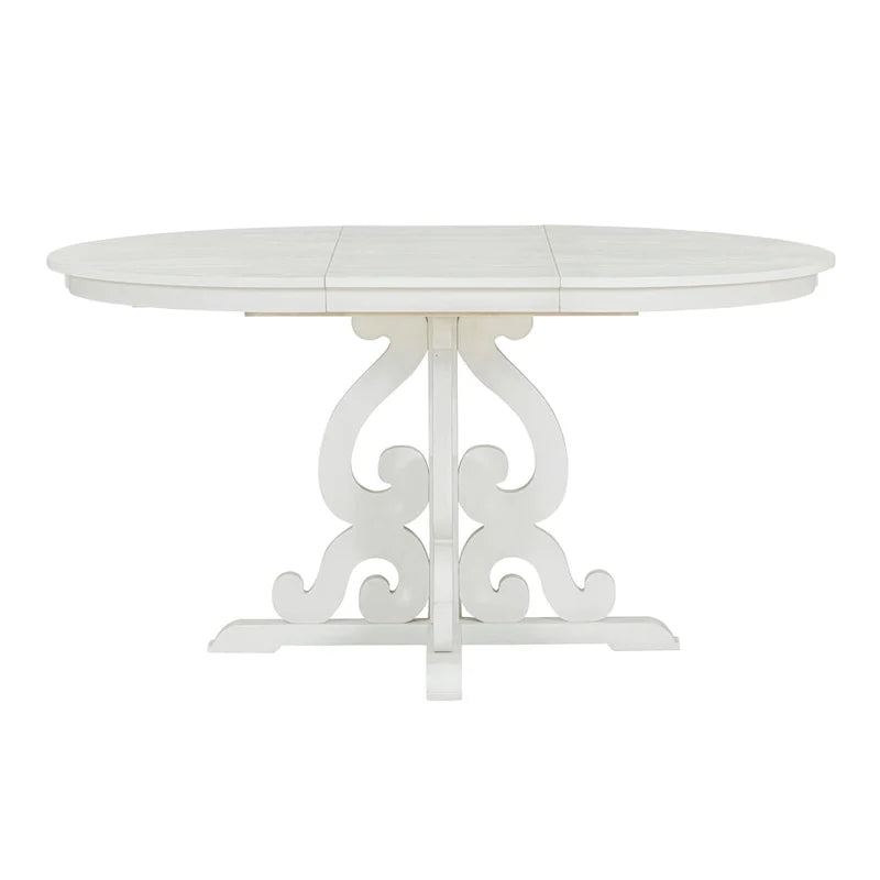Vintage White 5-Piece Wooden Dining Set with Extendable Table and 4 Chairs 10