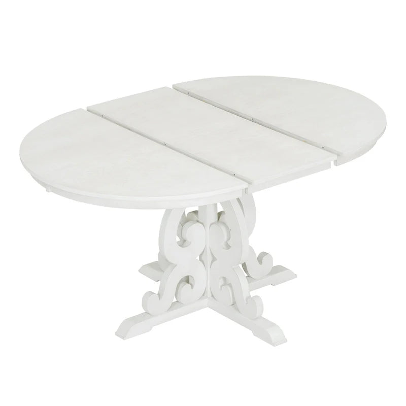 Vintage White 5-Piece Wooden Dining Set with Extendable Table and 4 Chairs 11
