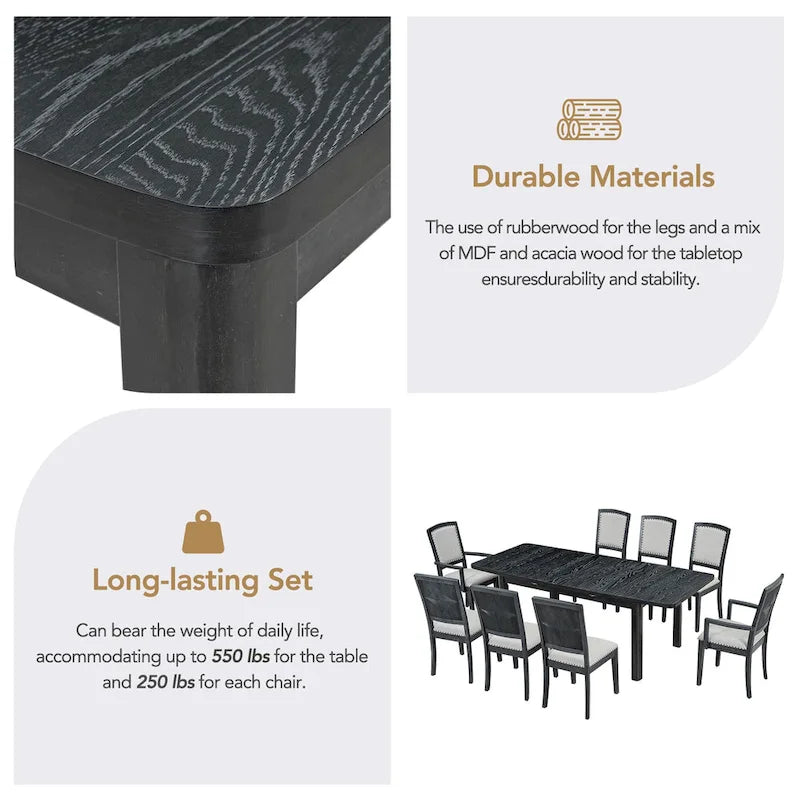 7-Piece Extendable Wooden Dining Table Set in Black and Gray with 6 Chairs 6