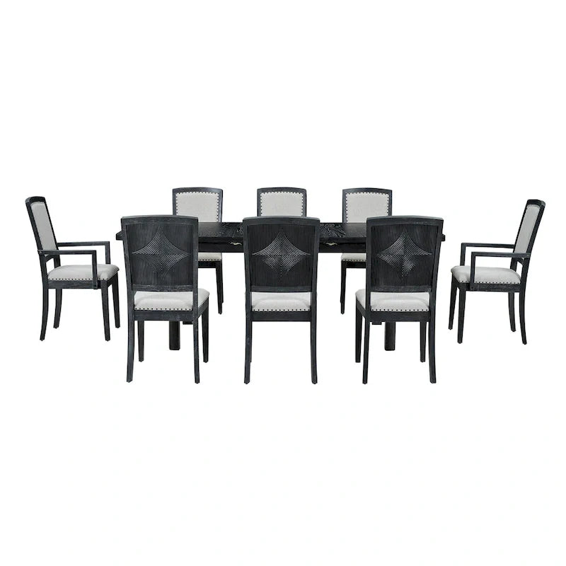 7-Piece Extendable Wooden Dining Table Set in Black and Gray with 6 Chairs 8