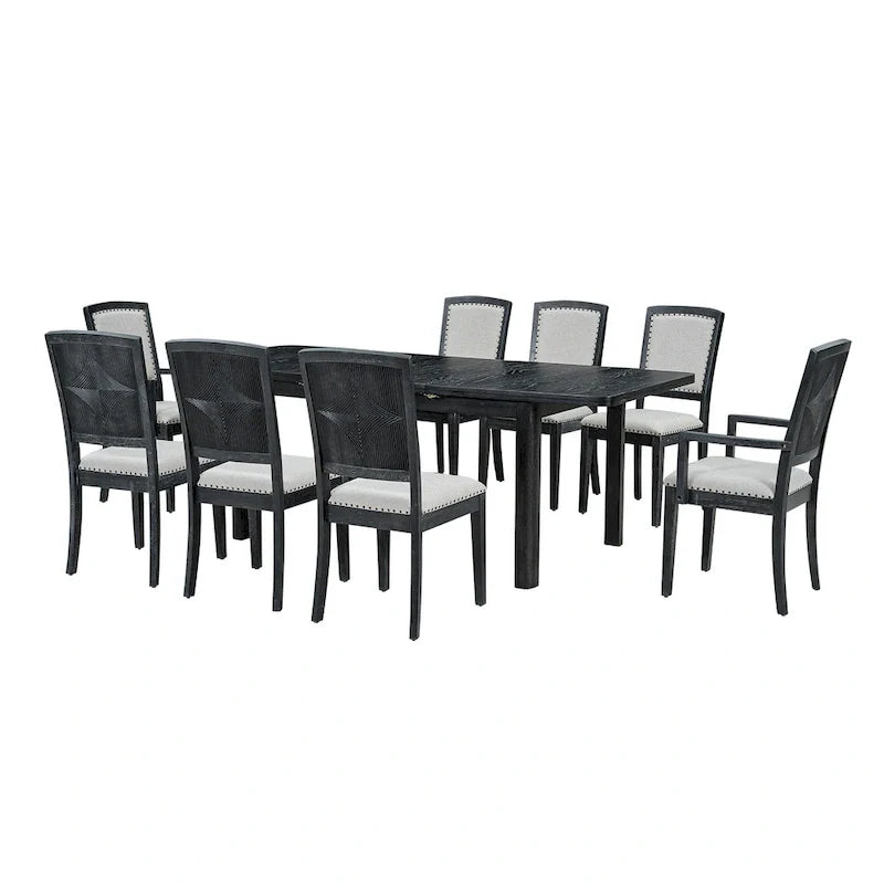 7-Piece Extendable Wooden Dining Table Set in Black and Gray with 6 Chairs 9