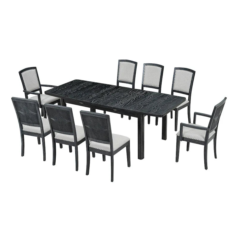 7-Piece Extendable Wooden Dining Table Set in Black and Gray with 6 Chairs 10