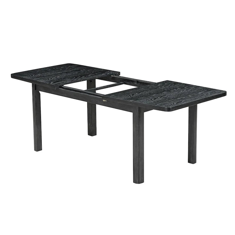 7-Piece Extendable Wooden Dining Table Set in Black and Gray with 6 Chairs 12