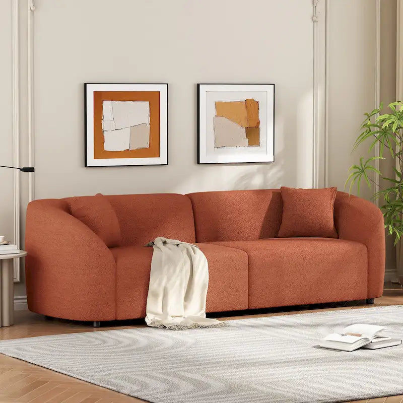 87.5 Boucle Curved 3-Seater Sofa with Sculptural Ergonomics 11