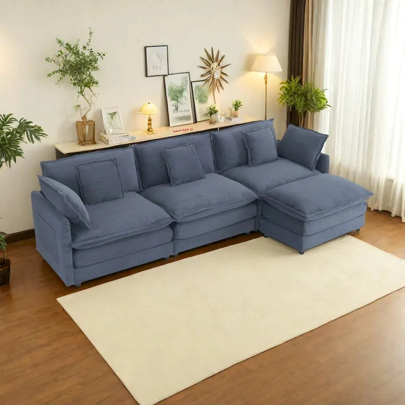 112.6-Inch Corduroy Upholstered L-Shaped Modular Sectional Sofa with Convenient Side Storage Pockets 27