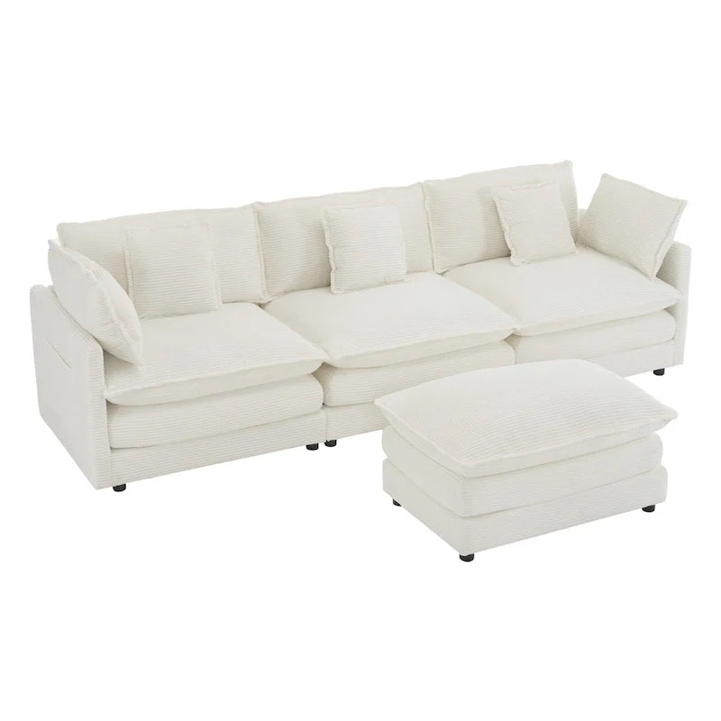 112.6-Inch Corduroy Upholstered L-Shaped Modular Sectional Sofa with Convenient Side Storage Pockets 2