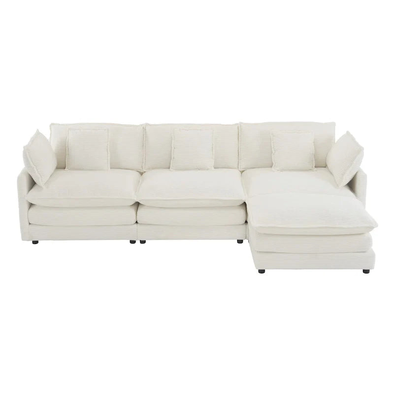 112.6-Inch Corduroy Upholstered L-Shaped Modular Sectional Sofa with Convenient Side Storage Pockets 3