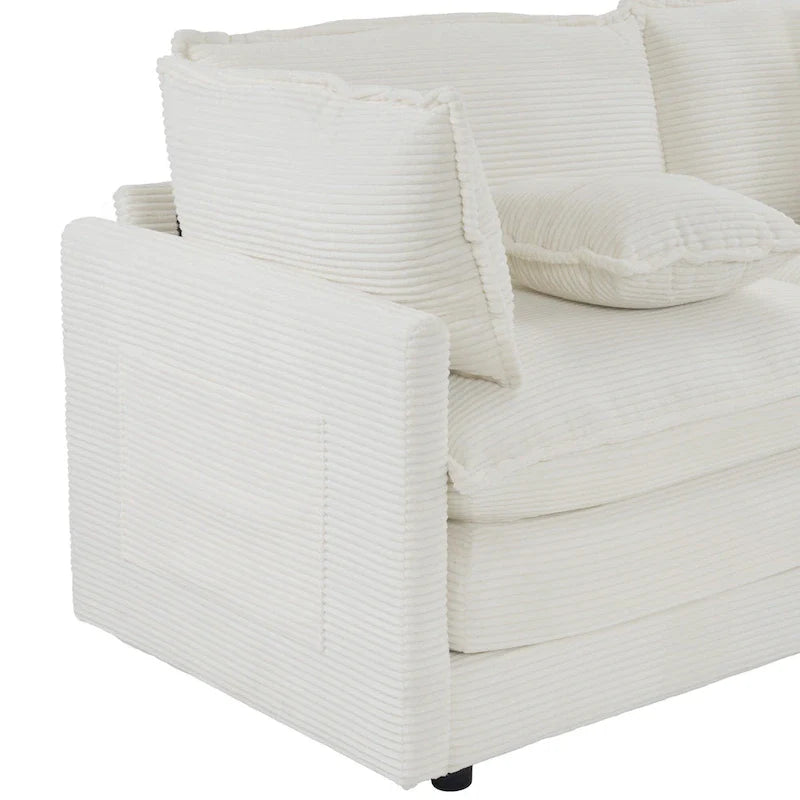 112.6-Inch Corduroy Upholstered L-Shaped Modular Sectional Sofa with Convenient Side Storage Pockets 5
