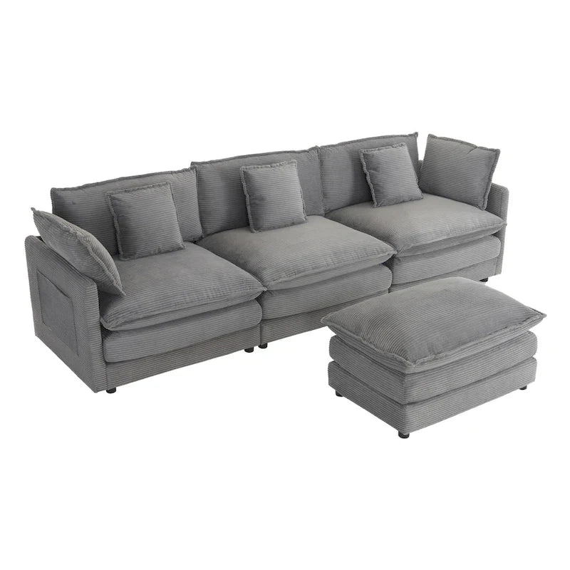 112.6-Inch Corduroy Upholstered L-Shaped Modular Sectional Sofa with Convenient Side Storage Pockets 9