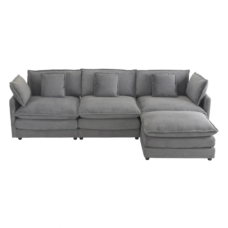 112.6-Inch Corduroy Upholstered L-Shaped Modular Sectional Sofa with Convenient Side Storage Pockets 10
