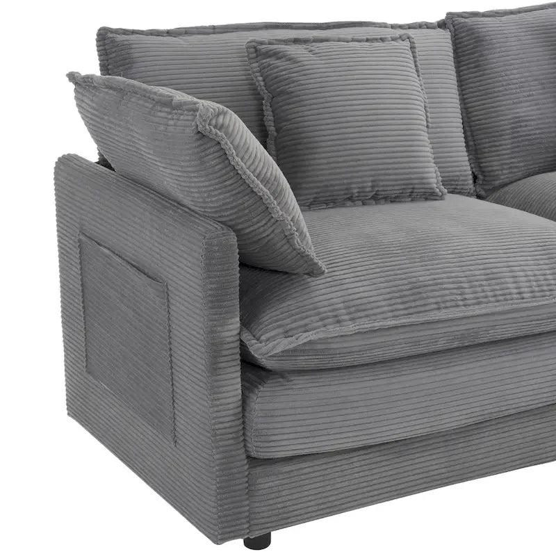112.6-Inch Corduroy Upholstered L-Shaped Modular Sectional Sofa with Convenient Side Storage Pockets 11