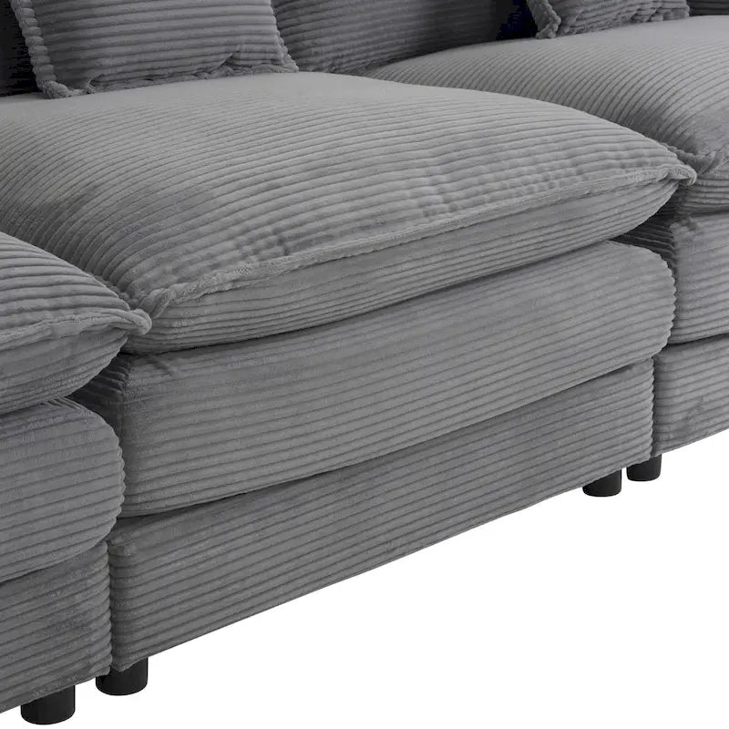 112.6-Inch Corduroy Upholstered L-Shaped Modular Sectional Sofa with Convenient Side Storage Pockets 12