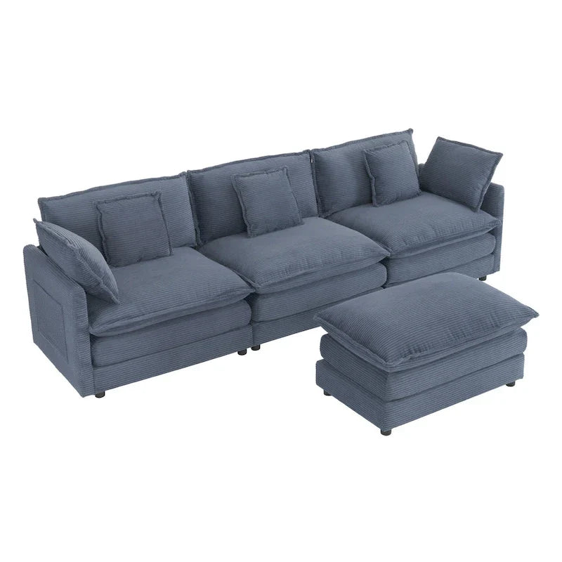 112.6-Inch Corduroy Upholstered L-Shaped Modular Sectional Sofa with Convenient Side Storage Pockets 15