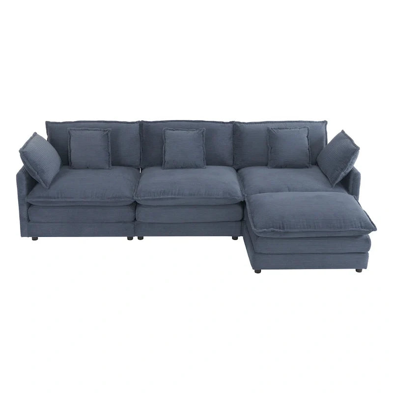 112.6-Inch Corduroy Upholstered L-Shaped Modular Sectional Sofa with Convenient Side Storage Pockets 16