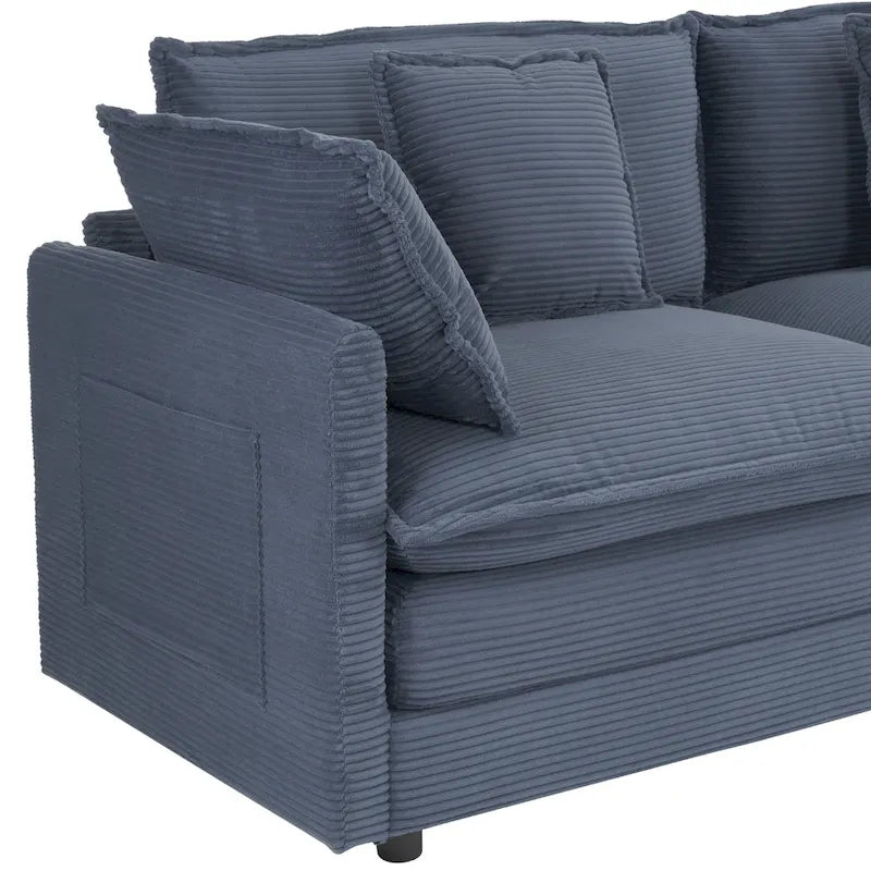 112.6-Inch Corduroy Upholstered L-Shaped Modular Sectional Sofa with Convenient Side Storage Pockets 17