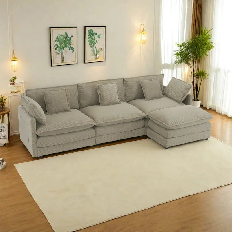 112.6-Inch Corduroy Upholstered L-Shaped Modular Sectional Sofa with Convenient Side Storage Pockets 20