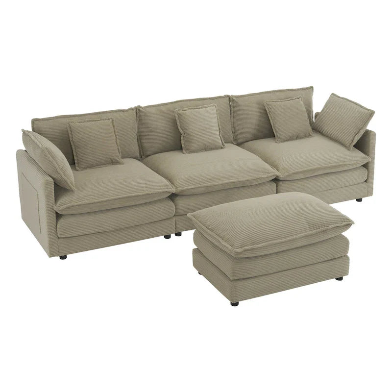 112.6-Inch Corduroy Upholstered L-Shaped Modular Sectional Sofa with Convenient Side Storage Pockets 21