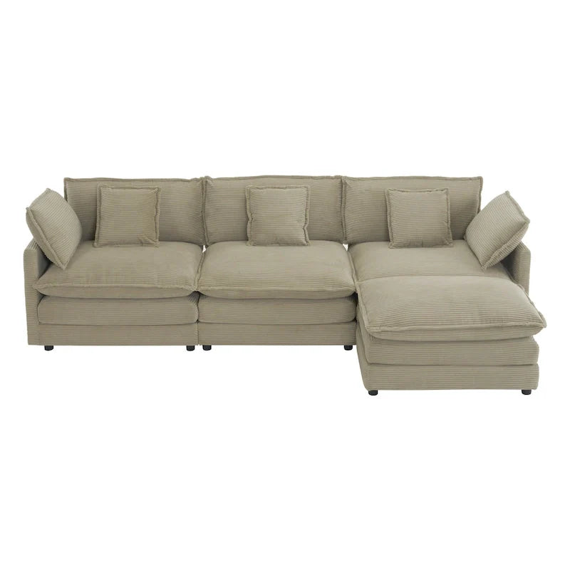 112.6-Inch Corduroy Upholstered L-Shaped Modular Sectional Sofa with Convenient Side Storage Pockets 22