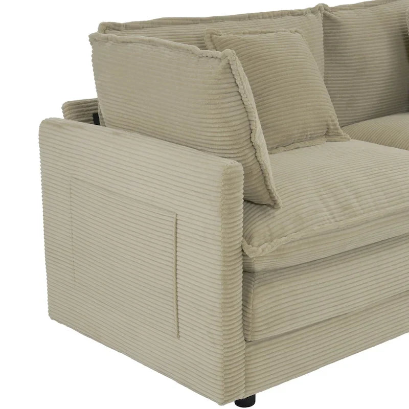 112.6-Inch Corduroy Upholstered L-Shaped Modular Sectional Sofa with Convenient Side Storage Pockets 23