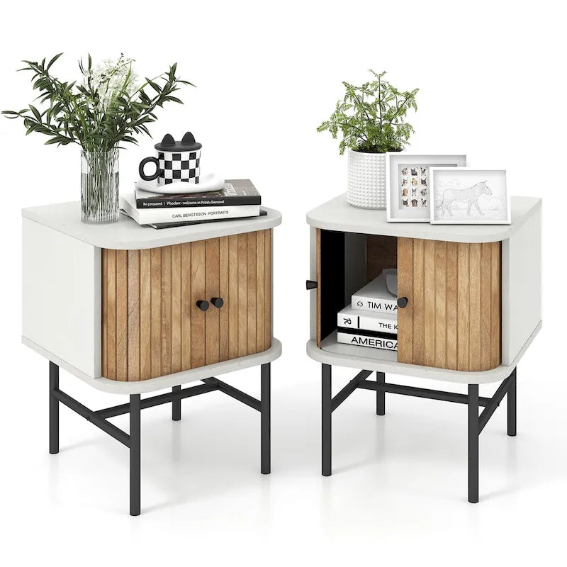 Gymax Set of 2 Compact Modern Nightstands with Sliding Drawer 1