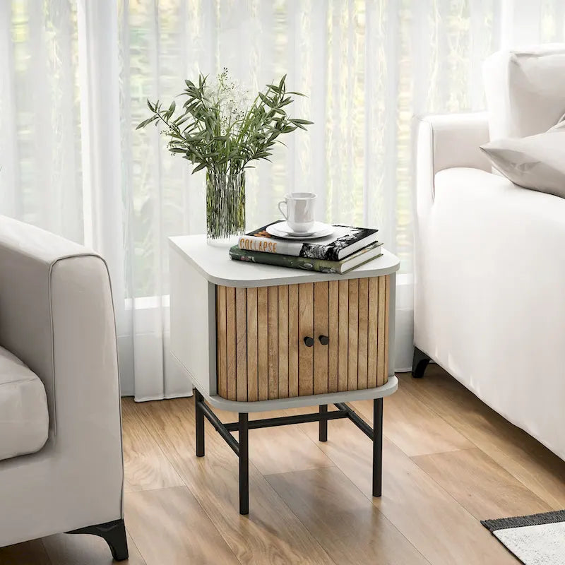 Gymax Set of 2 Compact Modern Nightstands with Sliding Drawer 5