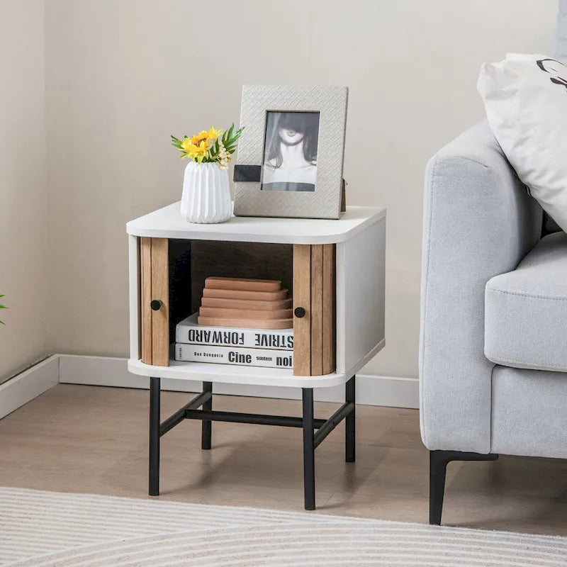 Gymax Set of 2 Compact Modern Nightstands with Sliding Drawer 6