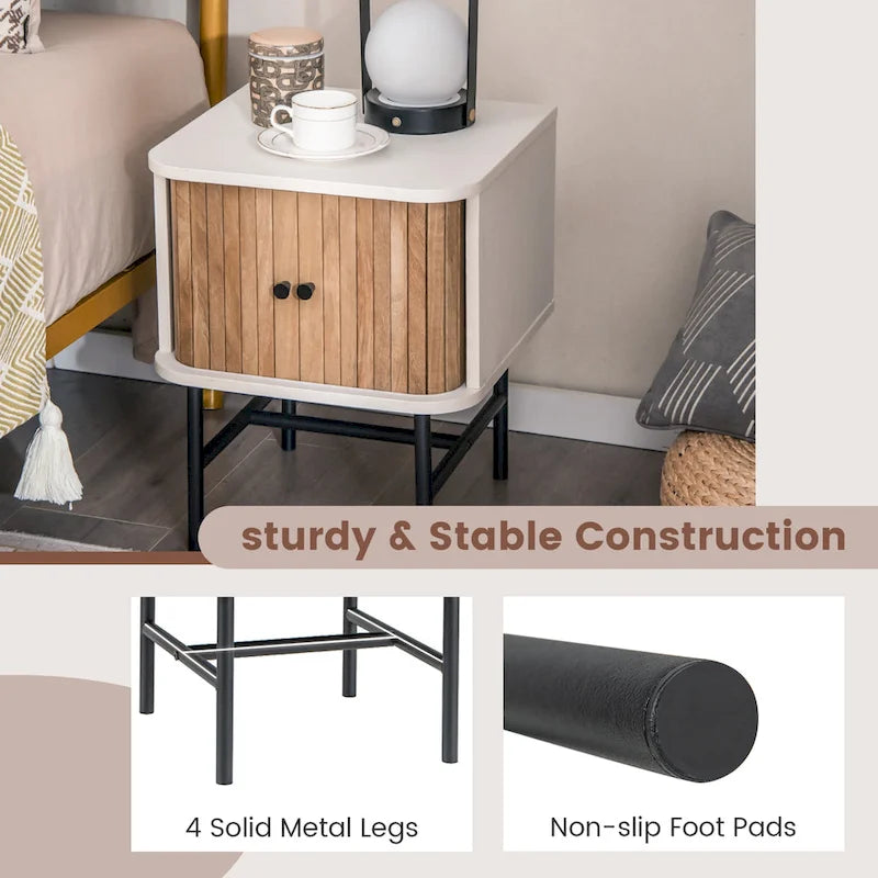 Set of 2 Nightstands with Sliding Doors and Metal Legs 7