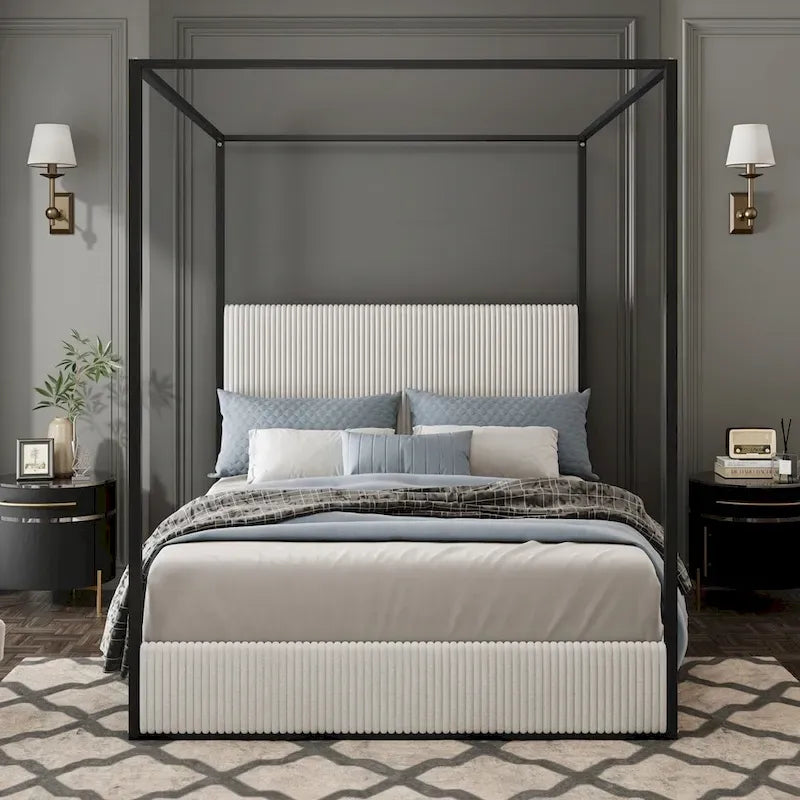 Contemporary Luxe Metal Canopy Bed Featuring a High Upholstered Headboard 3