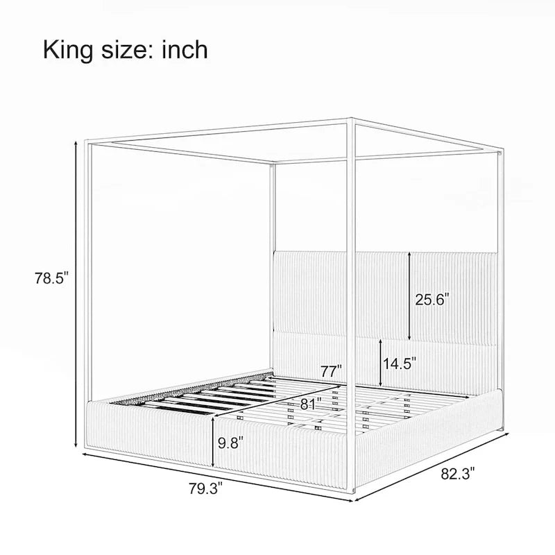 Contemporary Luxe Metal Canopy Bed Featuring a High Upholstered Headboard 6