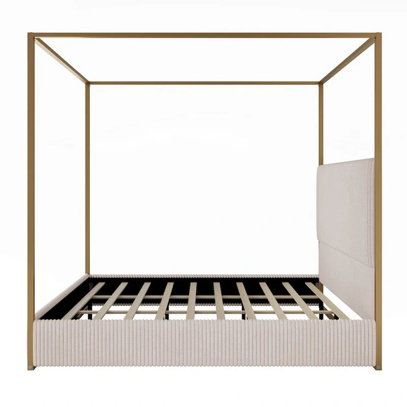 Contemporary Luxe Metal Canopy Bed Featuring a High Upholstered Headboard 7