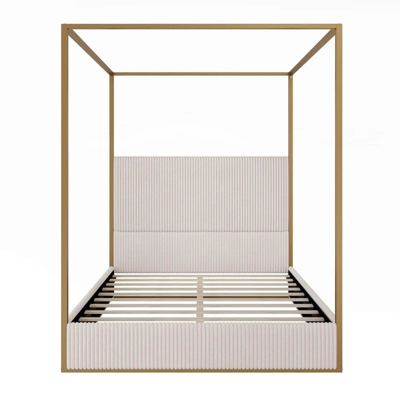 Contemporary Luxe Metal Canopy Bed Featuring a High Upholstered Headboard 10