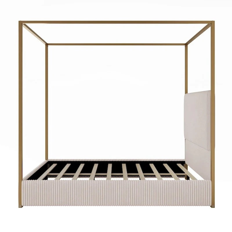Contemporary Luxe Metal Canopy Bed Featuring a High Upholstered Headboard 11