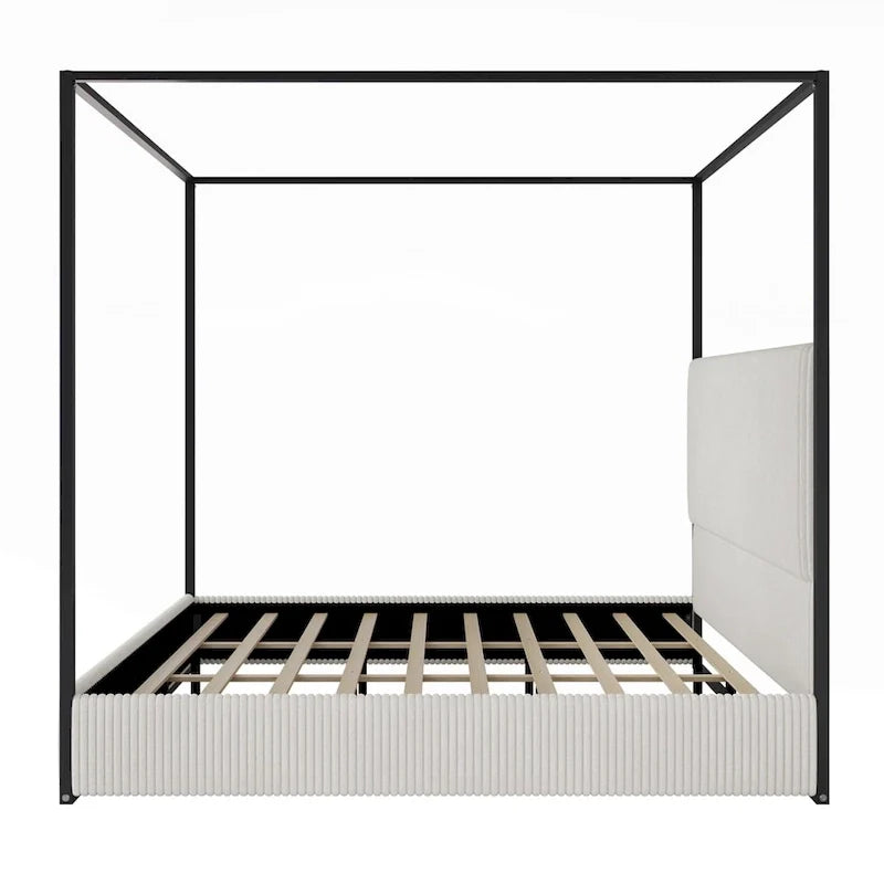 Contemporary Luxe Metal Canopy Bed Featuring a High Upholstered Headboard 15