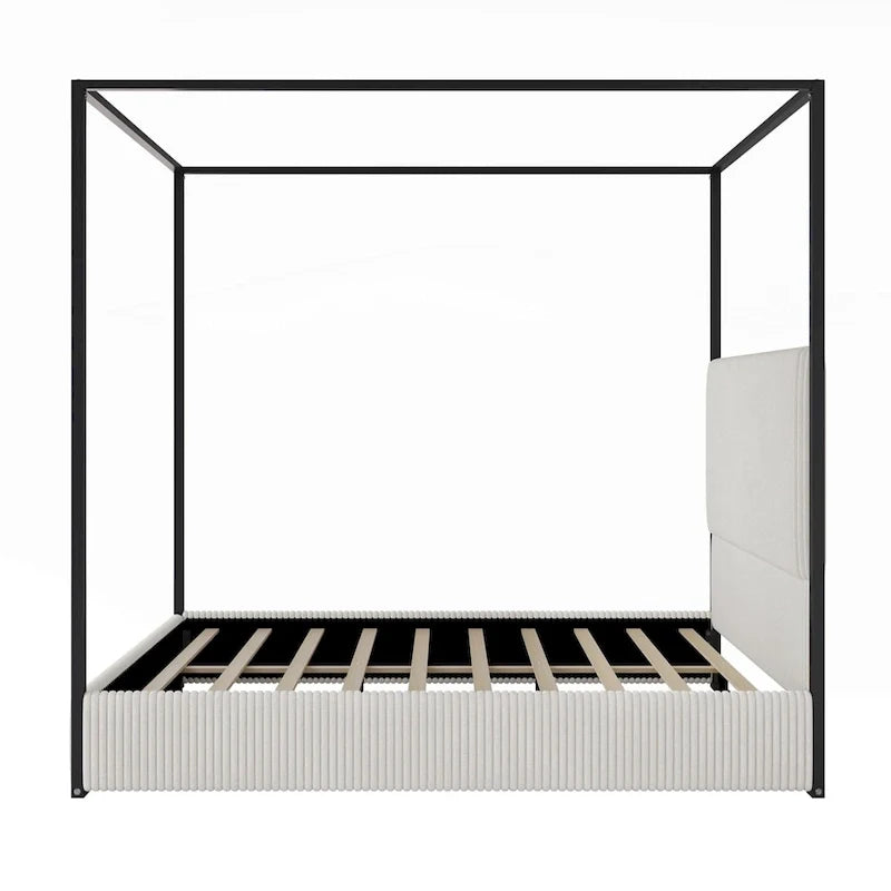 Contemporary Luxe Metal Canopy Bed Featuring a High Upholstered Headboard 16