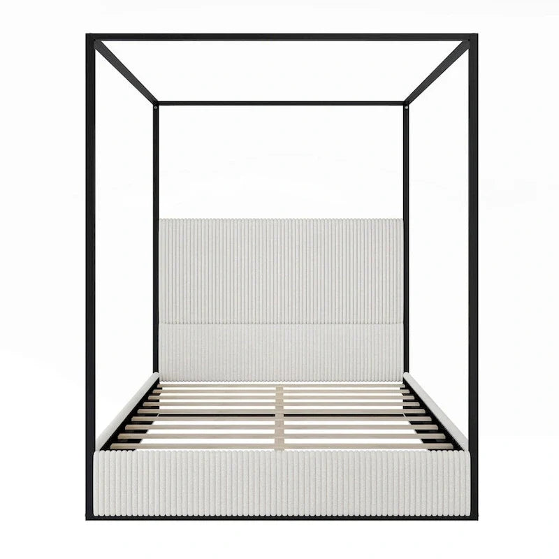 Contemporary Luxe Metal Canopy Bed Featuring a High Upholstered Headboard 18