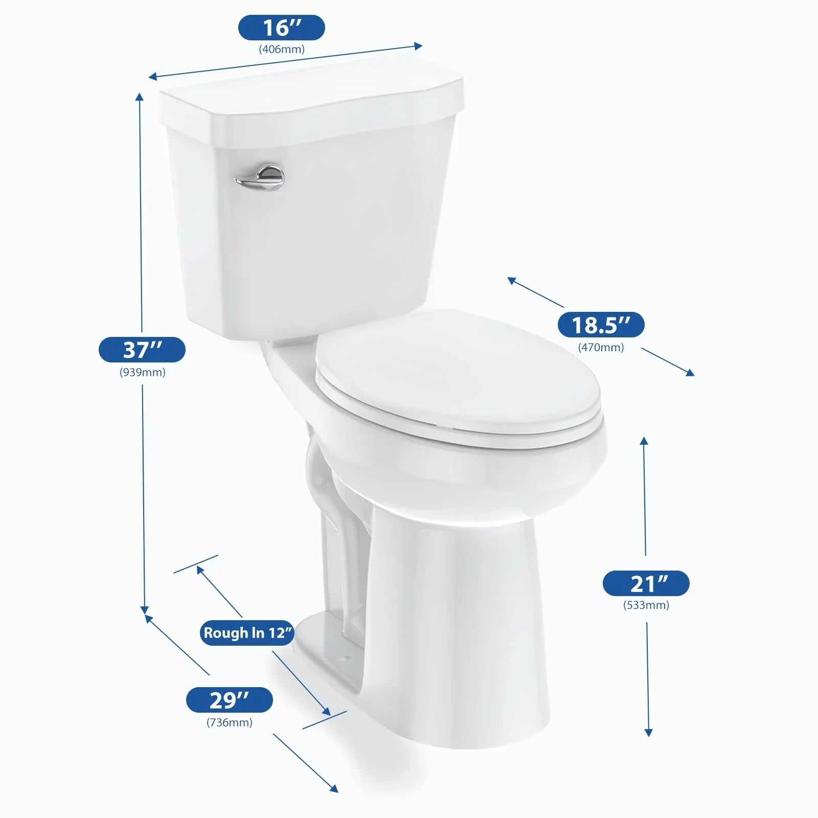 21Toilet, Elongated Toilets for Bathrooms, Two-Piece Toilet with Soft Close Seat, 1.28 Siphonic Flush Toilet with Universal Height ADA Cotton White 10
