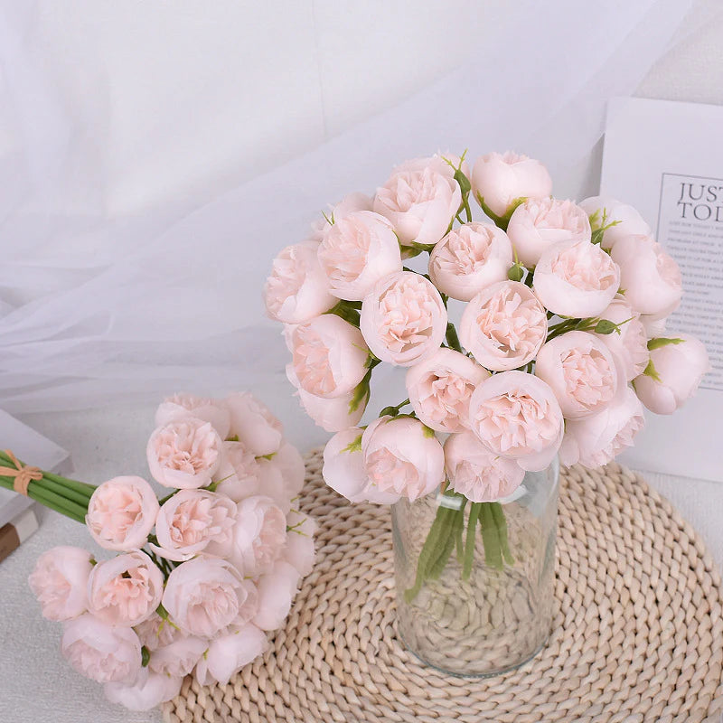 27 Head Artificial Tea Rose & Peony Bouquet – Silk Flowers for Wedding & Home Decor 2