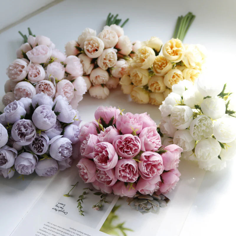 27 Head Artificial Tea Rose & Peony Bouquet – Silk Flowers for Wedding & Home Decor 3