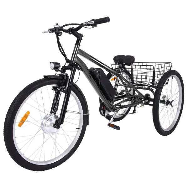 26 Inch Adult 3 Wheel Electric Tricycle with Basket, Fat Tires,7 Speeds,350W Powerful Motor, 36V 10Ah Removable Battery �� Dark Gray 1