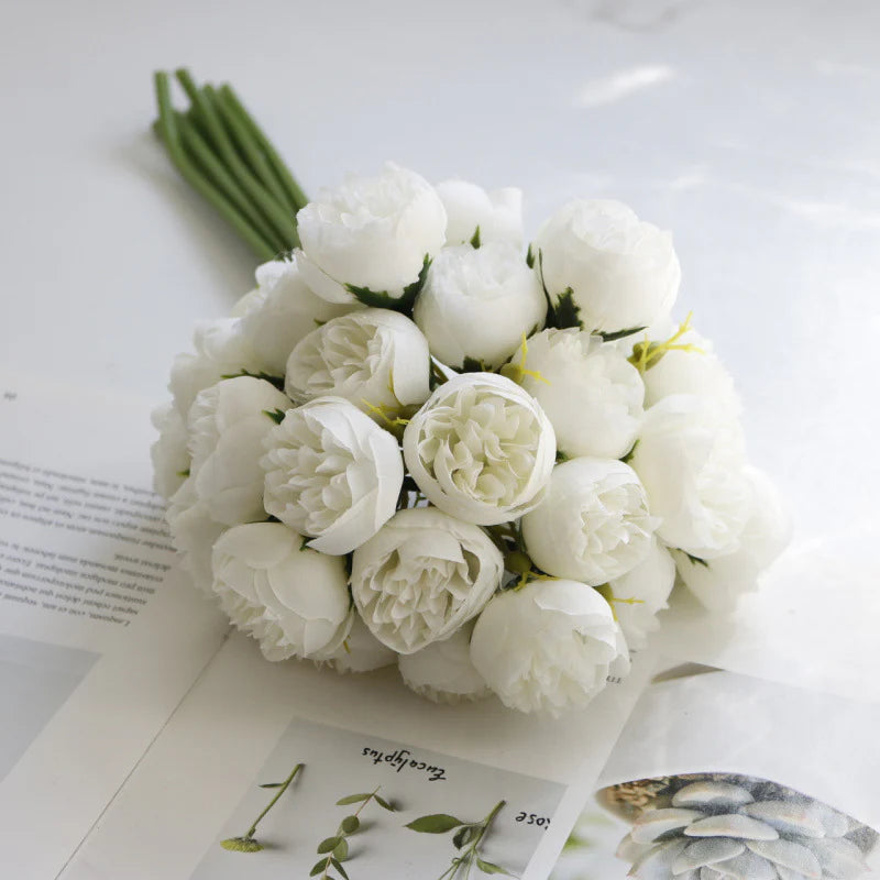 27 Head Artificial Tea Rose & Peony Bouquet – Silk Flowers for Wedding & Home Decor 10