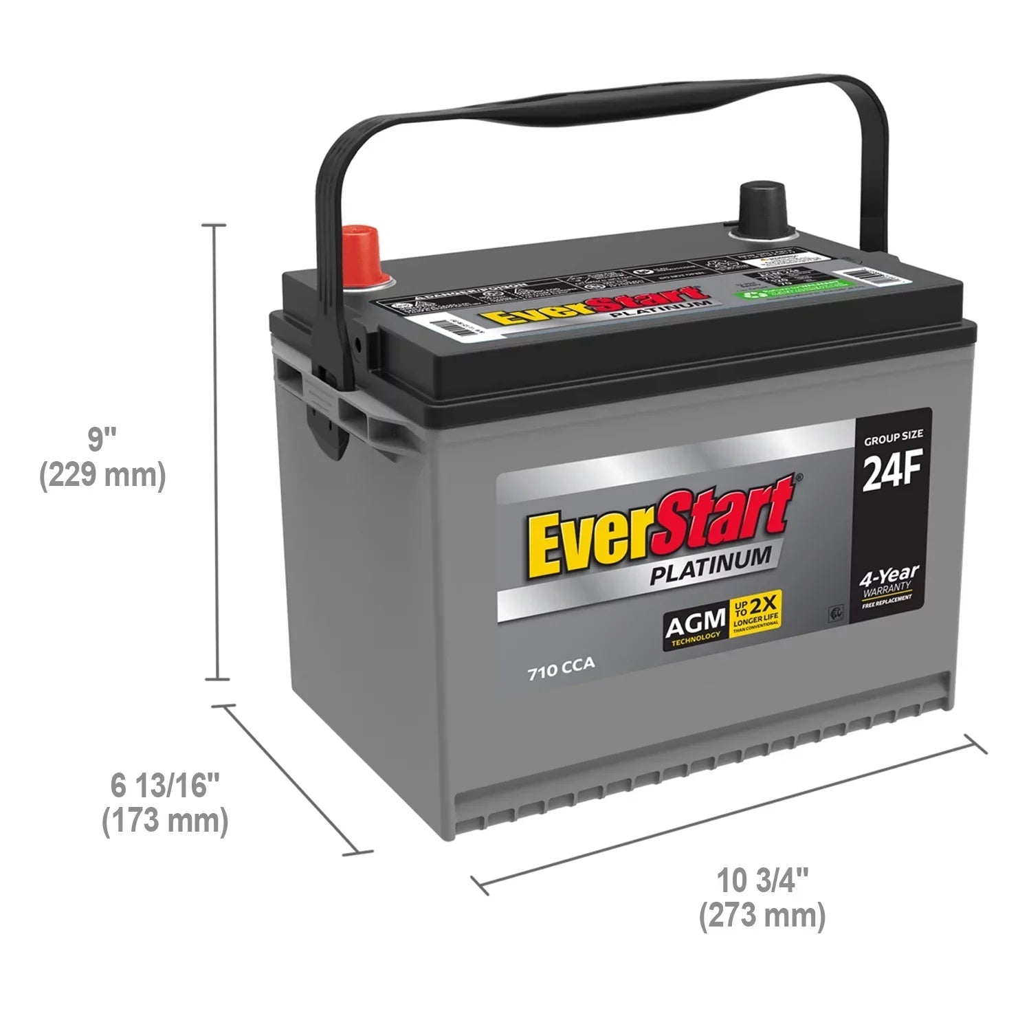 EverStart Platinum AGM Automotive Battery, Group Size 24F 12 Volt, 750 CCA - MadeInUSA 2