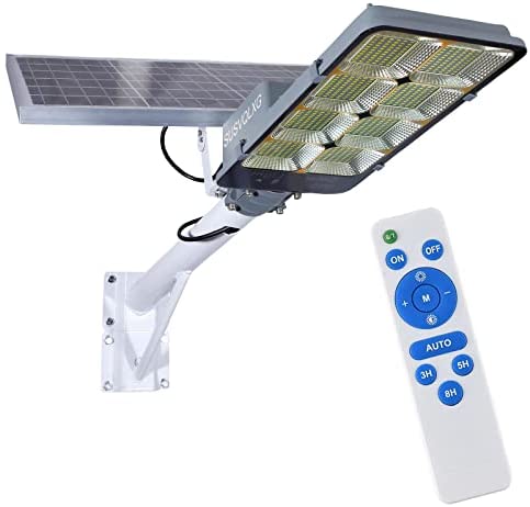 450W Solar Street Flood Lights Outdoor Lamp with Remote Control Dusk to Dawn Security Lighting for Yard Garden Gutter Basketball Court Arena Lawn lm 1