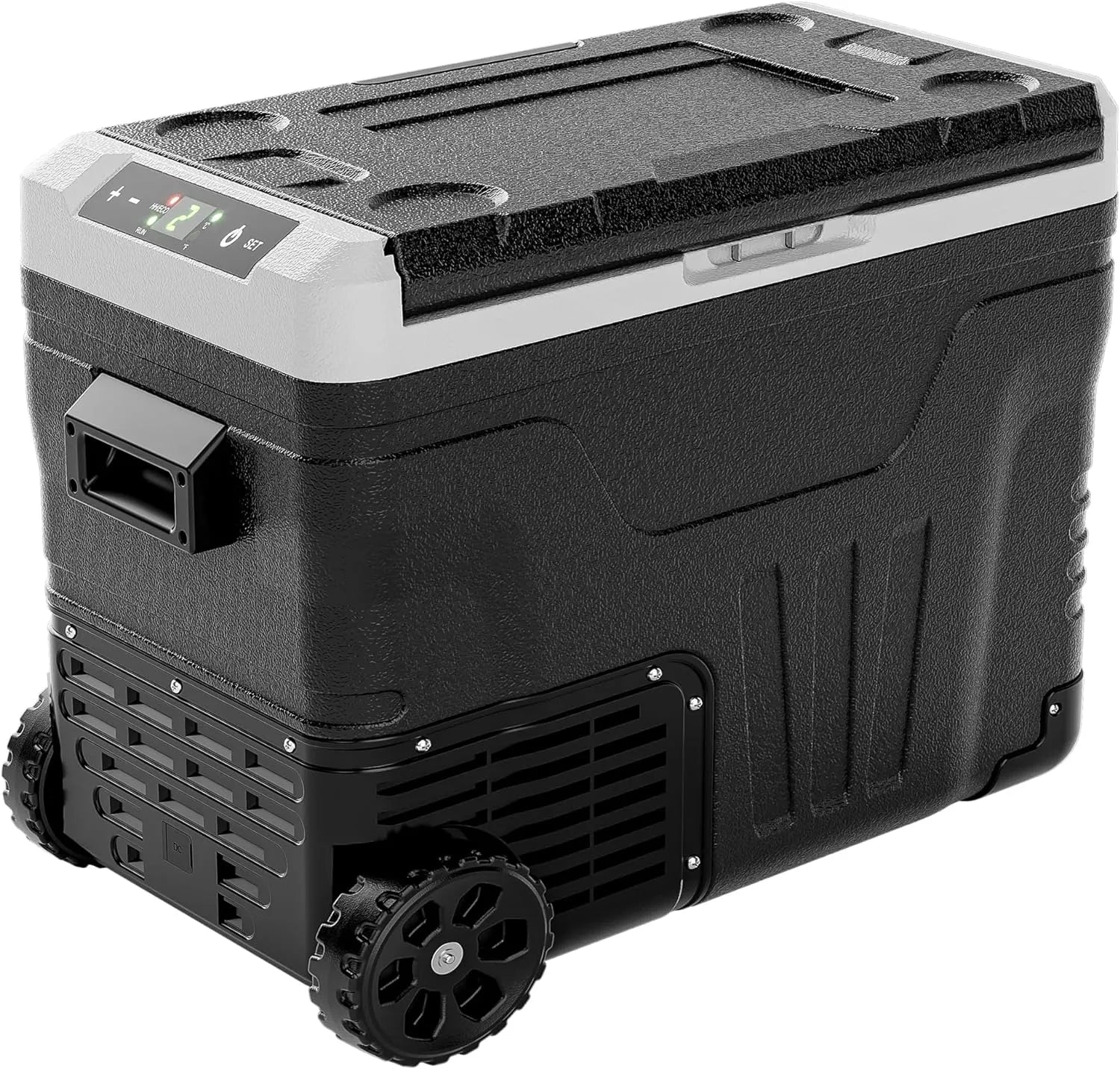 53QT Portable 12V Refrigerator Freezer, Dual Zone Electric Cooler with Wheels, 12V/24V DC & 110-240V AC for Travel, Truck, Boat, Camping 11