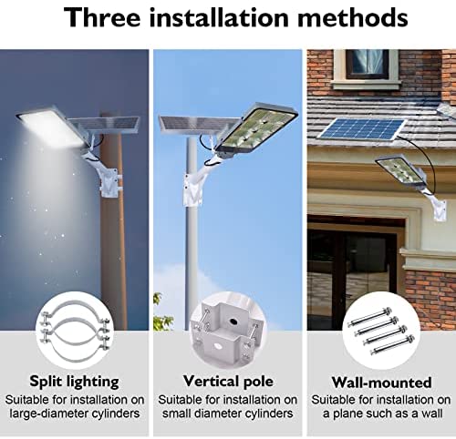450W Solar Street Flood Lights Outdoor Lamp with Remote Control Dusk to Dawn Security Lighting for Yard Garden Gutter Basketball Court Arena Lawn lm 6