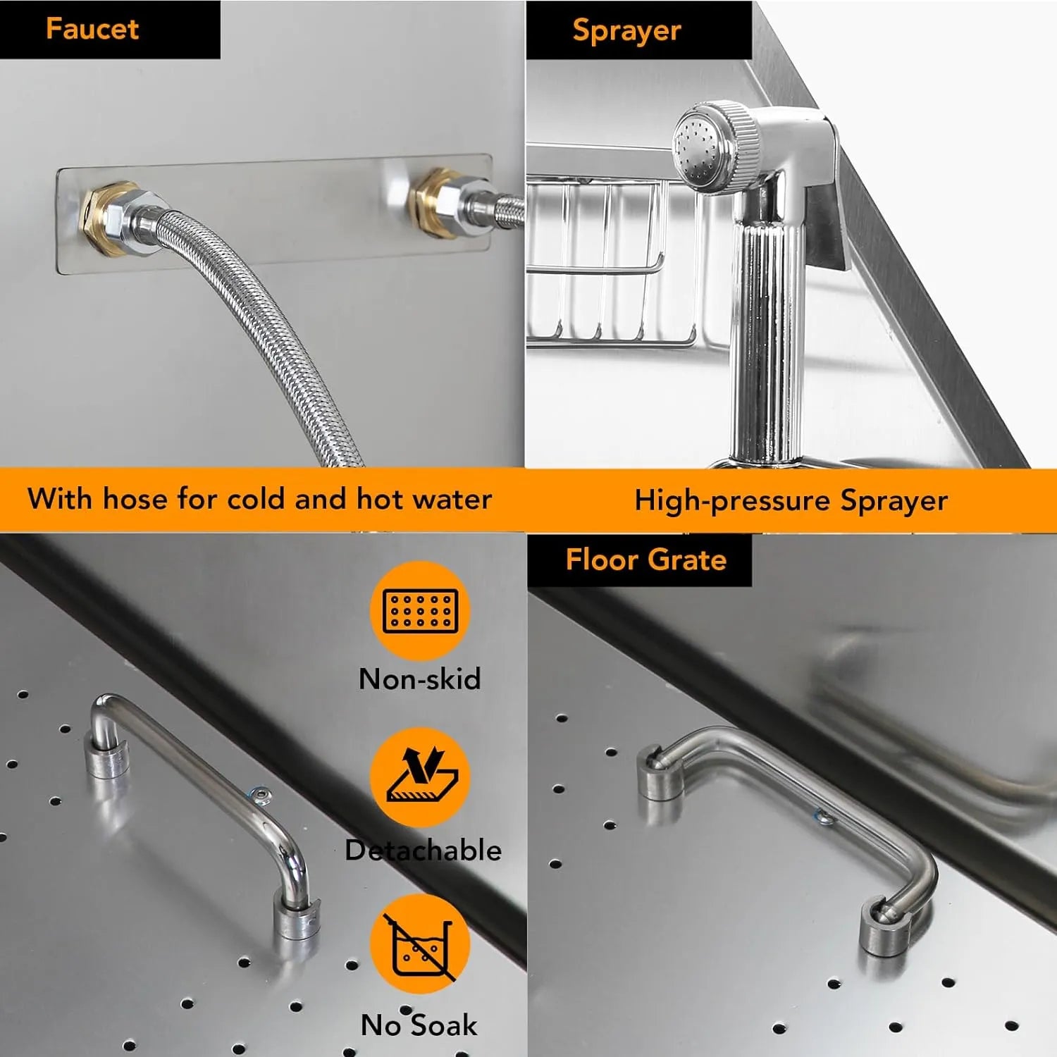 50" Dog Wash Bathtub, Pet Wash Station, Professional Stainless Steel Dog Grooming Tub with Ramp, Faucet, Sprayer, Drain Kit, Right Door 6
