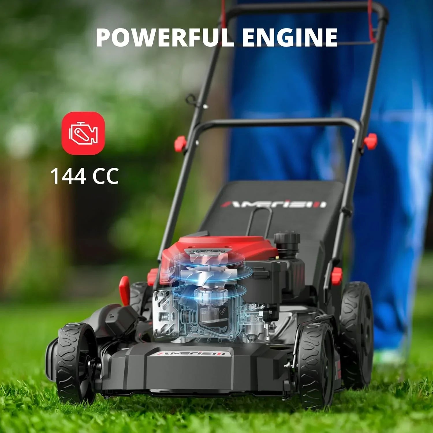 21" Steel Deck Gas Lawn Mower, Heavy-Duty 3-in-1 Push Mower, 144cc 4-Stroke Engine, 6-Position Height Adjustment, Large 1.4 Bushel Grass Catcher, Durable & Efficient for Yard & Garden 5
