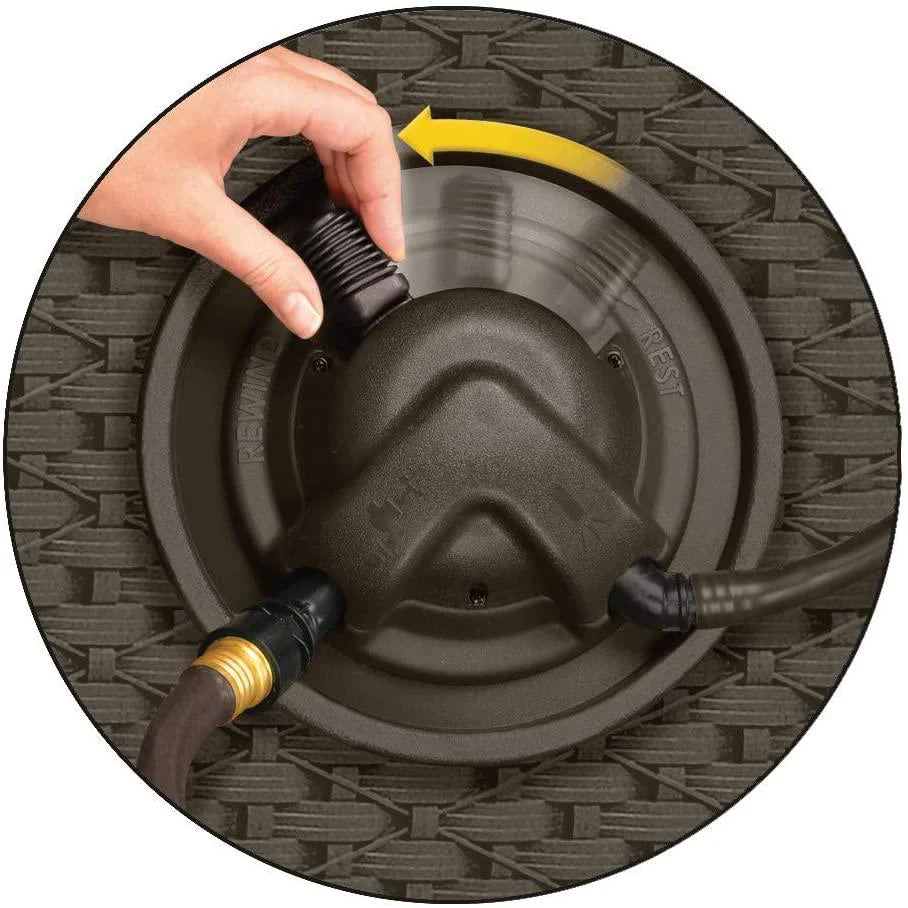Suncast Aquawinder 125 Wicker Garden Hose Reel Lightweight Portable Hands Free Water Powered Retractable Hose Reel Java 5