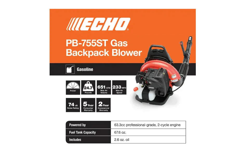 233 MPH 651 CFM 63.3cc Gas 2-Stroke Cycle Backpack Leaf Blower with Tube Throttle 3